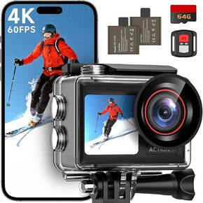 4K 60FPS 30MP Action Camera with Front LCD and Touch Rear Screens, 132FT Underwater Camera with EIS, Ultra HD Video，4X Zoom and Remote Control（Yellow）