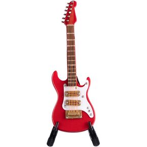 M4MUSIC Electric Guitar Collectible Miniature Dollhouse Music Instrument Miniature Replica Guitar with Stand and Case - 4 Inches (Red)
