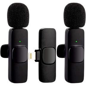 Wireless Microphone for iPhone iPad, Plug-Play Dual Wireless Lavalier Mic for Video Recording Live Stream Vlog YouTube TikTok Facebook (2 in 1,Black)