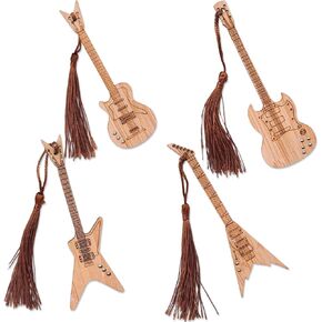 Bamboo Guitar Bookmark with Tassel Bass Bookmarks for Men Women Book Lovers Bass Guitar Band Gifts for Men Women Book Marks Accessories Unique Music Lover Gifts 4pcs