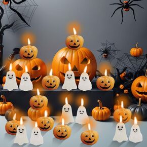 20 PCS Halloween Ghost Candles, Pumpkin and Ghost Scented Candles White Candles Spooky Candles, Mini Ghost Candles Pumpkin Shaped Candles for Home Halloween Party Decor