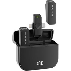 Wireless Lavalier Microphone for iPhone - Android/Computer/Laptop, Professional Dual Lapel Mic with Charging Case, 18-Hour Battery, Noise Cancellation, USB-C for Video Recording, Vlog, YouTube