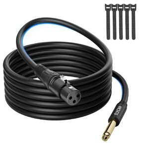 Elecan 50 Ft XLR Female to 1/4 inch 6.35mm TS Mono Jack Microphone Cable, Unbalanced Interconnect Mic Audio Cord, Durable&Flexible&Firm Connection for Dynamic Mic Console Guitar Mixer AMP+5 Ties