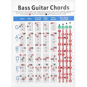 4 String Bass Guitar Chords Chart, Useful Guitar Chord Poster Guitar Chord Trainer Reference Paper Exercise Tool for Beginners