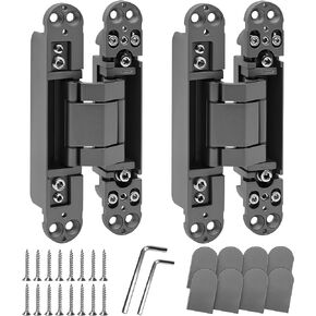 Hidden Door Hinge (7in)-2PC Invisible Door Hinges,3D Adjustable 180 Degree Invisible Hinges,176.5 lb.Load Capacity.(Black, 7 x 2.8 x 1)