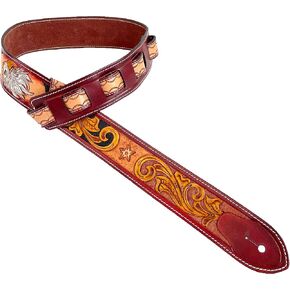 Walker & Williams LC-17 Hand Made Super Premium Leather Guitar Strap with Hand Tooled Western Eagle Design For Acoustic, Electric, And Bass Guitars