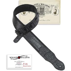 Walker & Williams F-15 Classic Black Textured Gator Finish Padded Guitar Strap