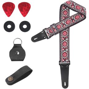 Adjustable Guitar Strap Includes 2 Strap Locks & 2 Matching Picks & 1 Picks Holder & 1 leather Strap Button