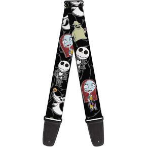 Buckle-Down Guitar Strap - Nightmare Before Christmas 4-Mini Character Poses Black/Gray - 2" Wide - 29-54" Length