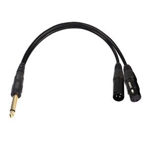 QIANRENON TS1/4 Male to XLR Male+Female Unbalance Mono Cable 1 to 2 Splitter Adapter TS 6.35mm Male to XLR 3 Pin Male + Female Y Allocation Connect Extension Cable 36cm/14.2in