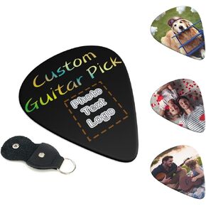 Custom Guitar Picks 6-pack Personalized Add Your Own Text Name Image, Guitar Pick Thin Medium Heavy Gauges for Acoustic Electric Guitar Bass Ukuleles Boyfriends Gift, 0.71mm, Black1