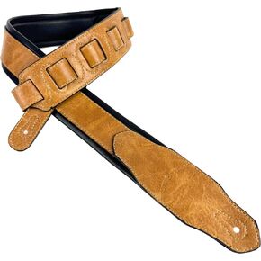 Walker & Williams G-101 Saddle Tan حزام جيتار عريض 2 بوصة مع قفاز مبطن من الجلد الخلفي للقيثارات الصوتية والكهربائية والباس