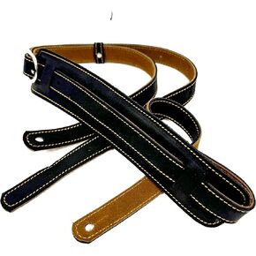 Walker & Williams C-18 New Charcoal Black Deluxe Vintage Style Rockabilly Guitar Strap Premium Signature Soft Grain Leather And Nonslip Suede Back For Acoustic, Electric, And Bass Guitars