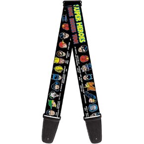 Buckle-Down Guitar Strap - DC Originals SUPER HEROES HAVE ISSUES TOO! Faces/Issues Black - 2" Wide - 29-54" Length
