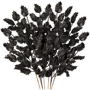 DILATATA 6Pcs Christmas Glitter Leaves Bay Leaves Spray 24" Artificial Champagne Bay Leaf Picks Sprays Giltter Stems for Christmas Tree DIY Xmas Wreath Garland Home Decor - Champagne