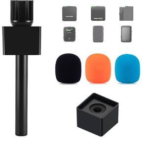 Mic Handle for DJI Mic Rode Microphone,Handheld Stand Holder for Wireless GO2, Interview Rig Adaptor Wireless Mic with Mic Flag, 3 Color Foams, StarRig-HC