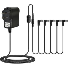 9V DC 0.5A Guitar Pedal Power Supply Adapter with 5 Way Daisy Chain Pedal Cables, 9V DC 500mA Tip Negative 5 Way Daisy Chain Cables for Guitar Effect Pedal