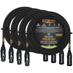 4 Units - 20 Foot - WBC-PRO-Quad Ultra-Silent Ultra-Flexible Balanced Star-Quad Cable with Neutrik Male & Female XLR Plugs & Black Tweed Jacket