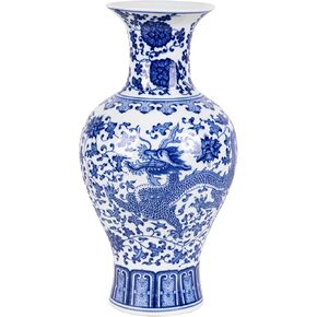 12.6" Classic Blue and White Porcelain Vase,Jingdezhen Art Decor Big Vase,China Handmade Ceramic Flower Bottle (ShangPing)