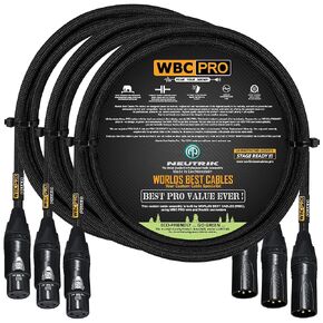 3 Units - 4 Foot - WBC-PRO-Quad Ultra-Silent Ultra-Flexible Balanced Star-Quad Cable with Neutrik Male & Female XLR Plugs & Black Tweed Jacket