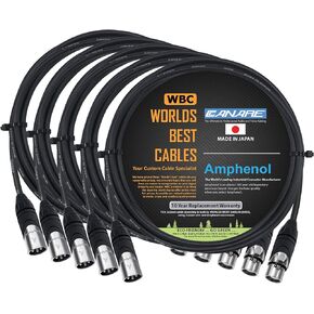 5 Units - 6 Foot - Canare L-4E6S, Star Quad Balanced Male To Female Microphone Cables With Amphenol AX3M & AX3F Silver XLR Connectors - CUSTOM MADE By WORLDS BEST CABLES