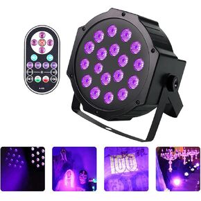 Par Can Lights 18 LED Black Lights UV Blacklight with Glow in The Dark Party Uplights DMX and Remote Control Strobe Stage DJ Lights for Christmas Halloween Church Disco Club Wedding