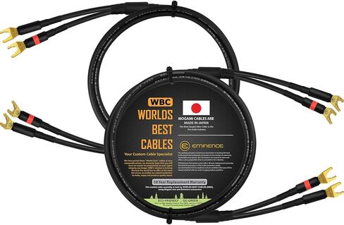 WORLDS BEST CABLES 6 Foot - Coaxial Audiophile Speaker Cable Pair Custom Made Using Mogami 3082 Wire & Eminence Gold Plated Spade Plugs (2 Plugs on Each end) in Saudi Arabia
