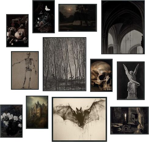KINYEYE 12PCS Dark Academia Nature Eclectic Posters, Nature Froest Raven Skull Goth Home Wall Art Prints for Home Decor | Unframed in Kuwait