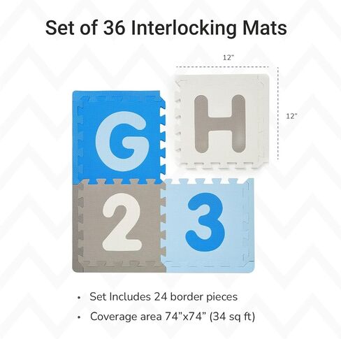 مجموعة سجادة اللعب ABC من إسفنج EVA الناعم من Tadpoles مكونة من 36 قطعة، متعددة/أساسية، 74 × 74 (36 قدم مربع) in Kuwait