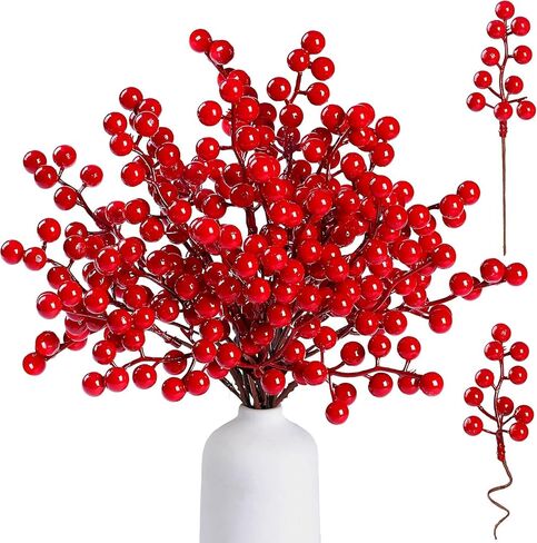 Sggvecsy 30 Pack Artificial Red Berry Stems 6.5inch Christmas Red Berry Picks Holly Berry Branches for Christmas Tree Decorations Holiday DIY Crafts Xmas Ornaments Wedding Home Decor in Saudi Arabia