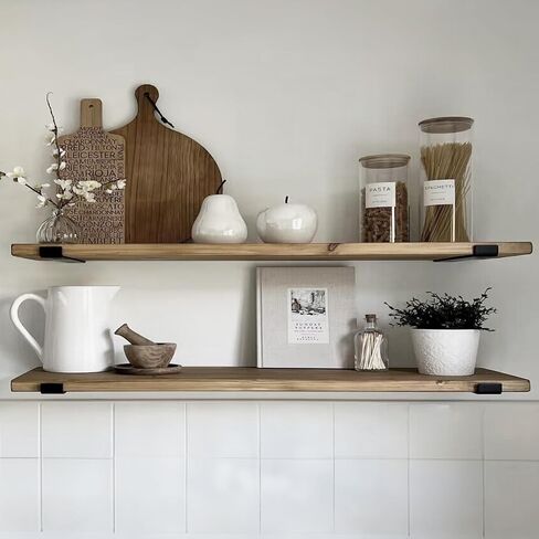 ROGMARS Floating Shelves for Wall,24" Kitchen Wall Mounted Shelves with 5 Removeable Hooks, Coffee Bar Shelf Hanging Display Rack for Living Room Kitchen Bathroom in Saudi Arabia