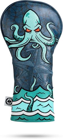 غطاء رأس Pins & Aces Kraken - غطاء رأس كلاسيكي ممتاز مصنوع يدويًا بطابع Kraken - غطاء نادي جولف مضحك بجودة عالية - قم بتصميم حقيبة الجولف الخاصة بك وتخصيصها in Saudi Arabia