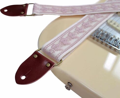 MUSIC FIRST Original Design, 2 inch width (5cm), Rose Grey Lace Electric Guitar Strap Bass Strap With Genuine Leather Strap End (The Leather Made In Italy) (Rose Grey Lace) in Saudi Arabia