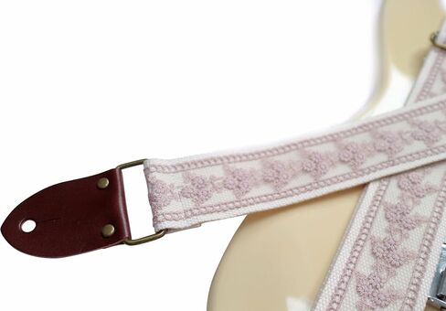 MUSIC FIRST Original Design, 2 inch width (5cm), Rose Grey Lace Electric Guitar Strap Bass Strap With Genuine Leather Strap End (The Leather Made In Italy) (Rose Grey Lace) in Saudi Arabia
