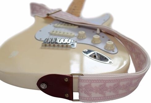 MUSIC FIRST Original Design, 2 inch width (5cm), Rose Grey Lace Electric Guitar Strap Bass Strap With Genuine Leather Strap End (The Leather Made In Italy) (Rose Grey Lace) in Saudi Arabia