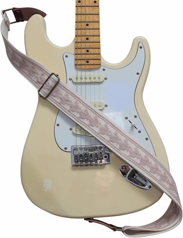 MUSIC FIRST Original Design, 2 inch width (5cm), Rose Grey Lace Electric Guitar Strap Bass Strap With Genuine Leather Strap End (The Leather Made In Italy) (Rose Grey Lace) in Saudi Arabia