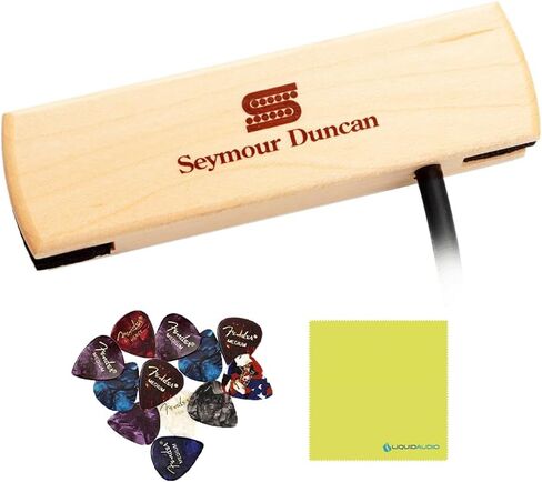 Seymour Duncan Woody Single Coil Pickups, Sound Hole Pickup Acoustic Guitar, Maple Color Bundle with 12x Fender Guitar Picks and Liquid Audio Instrument Polishing Cloth - 11500-30 Model in Saudi Arabia