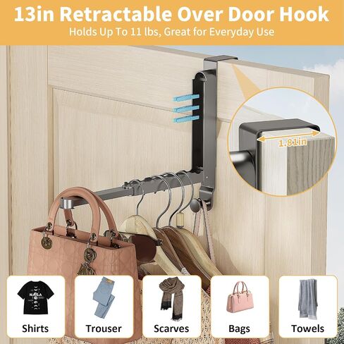 13.1in Expandable Over The Door Hooks Hanger with 6 Grooves Foldable Over Door Drying Rack for Clothes, Towels, Coats Metal Over Door Hooks Laundry Drying Rack for Bedroom, Bathroom, Beige in Saudi Arabia