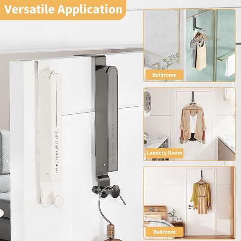 13.1in Expandable Over The Door Hooks Hanger with 6 Grooves Foldable Over Door Drying Rack for Clothes, Towels, Coats Metal Over Door Hooks Laundry Drying Rack for Bedroom, Bathroom, Beige in Saudi Arabia