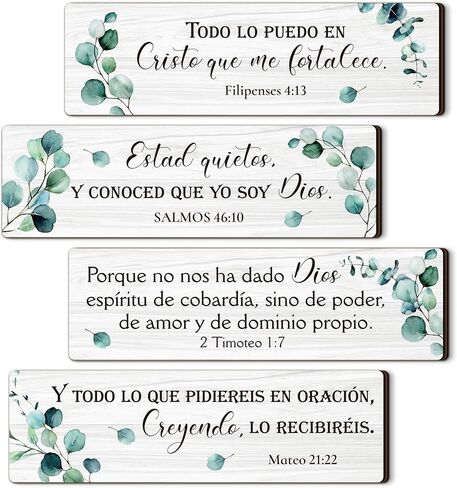 Yousoontic 4 Pieces Spanish Bible Verses Wall Decor Christian Spanish Wood Plaque Hanging Sign Religious Wall Decor Bible Verses Wall Art for Home Office Farmhouse Kitchen in Saudi Arabia