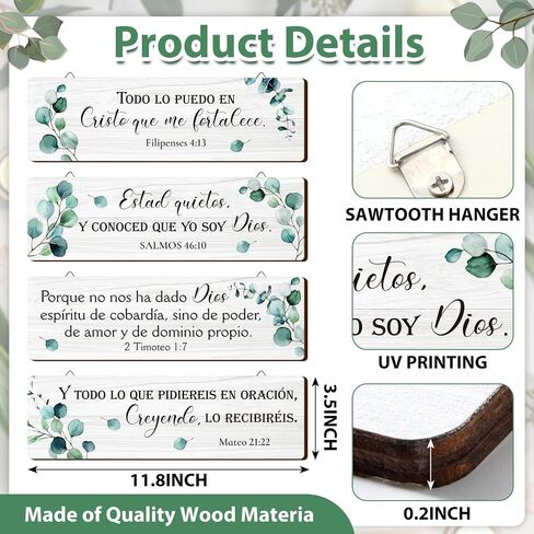 Yousoontic 4 Pieces Spanish Bible Verses Wall Decor Christian Spanish Wood Plaque Hanging Sign Religious Wall Decor Bible Verses Wall Art for Home Office Farmhouse Kitchen in Saudi Arabia
