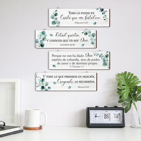 Yousoontic 4 Pieces Spanish Bible Verses Wall Decor Christian Spanish Wood Plaque Hanging Sign Religious Wall Decor Bible Verses Wall Art for Home Office Farmhouse Kitchen in Saudi Arabia