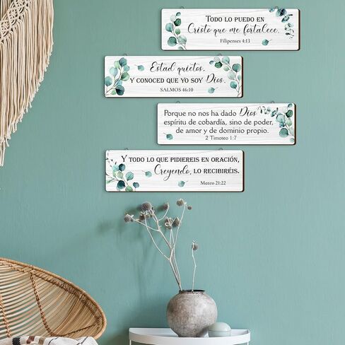 Yousoontic 4 Pieces Spanish Bible Verses Wall Decor Christian Spanish Wood Plaque Hanging Sign Religious Wall Decor Bible Verses Wall Art for Home Office Farmhouse Kitchen in Saudi Arabia