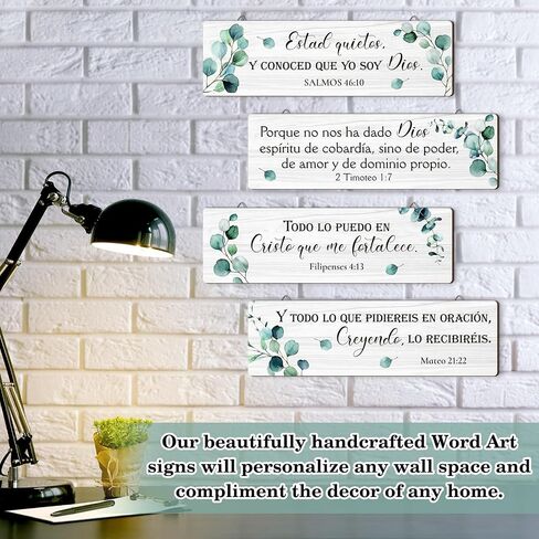 Yousoontic 4 Pieces Spanish Bible Verses Wall Decor Christian Spanish Wood Plaque Hanging Sign Religious Wall Decor Bible Verses Wall Art for Home Office Farmhouse Kitchen in Saudi Arabia
