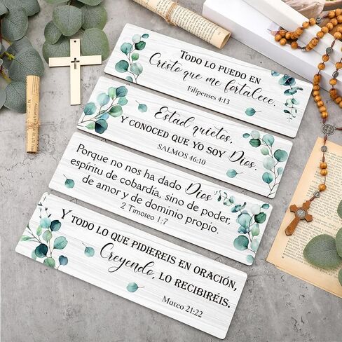 Yousoontic 4 Pieces Spanish Bible Verses Wall Decor Christian Spanish Wood Plaque Hanging Sign Religious Wall Decor Bible Verses Wall Art for Home Office Farmhouse Kitchen in Saudi Arabia