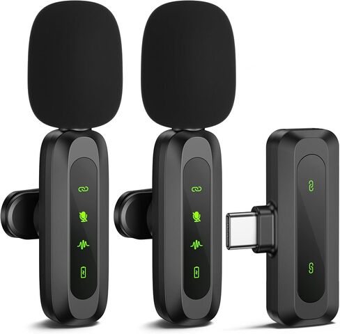 ميكروفون Lavalier لاسلكي لأجهزة iPhone وiPad وAndroid - ناقل حركة 100 قدم، ميكروفون عالي الحساسية متعدد الاتجاهات 360 درجة للمقابلة، وبودكاست الفيديو، ومدونة الفيديو، ويوتيوب، وتيك توك in Kuwait