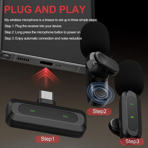ميكروفون Lavalier لاسلكي لأجهزة iPhone وiPad وAndroid - ناقل حركة 100 قدم، ميكروفون عالي الحساسية متعدد الاتجاهات 360 درجة للمقابلة، وبودكاست الفيديو، ومدونة الفيديو، ويوتيوب، وتيك توك in Kuwait