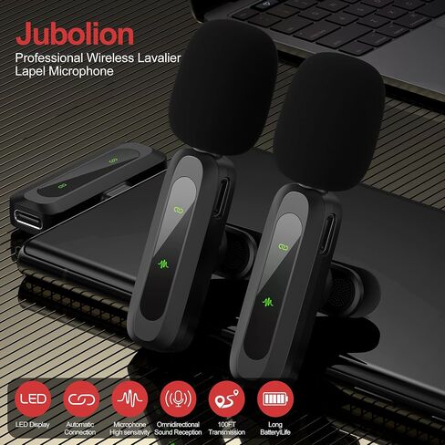 ميكروفون Lavalier لاسلكي لأجهزة iPhone وiPad وAndroid - ناقل حركة 100 قدم، ميكروفون عالي الحساسية متعدد الاتجاهات 360 درجة للمقابلة، وبودكاست الفيديو، ومدونة الفيديو، ويوتيوب، وتيك توك in Kuwait