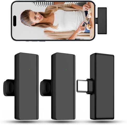 ميكروفون صغير لاسلكي Lavalier Lapel لهاتف iPhone 15/iPad، 2 حزمة ميكروفون USB من النوع C Lav لهاتف Android Samsung S24/S23/A15/A55/A54، ميكروفون لاسلكي بخاصية إلغاء الضوضاء لتسجيل الفيديو، يوتيوب، مدونة الفيديو in Kuwait