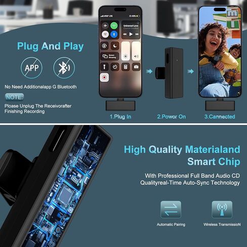 ميكروفون صغير لاسلكي Lavalier Lapel لهاتف iPhone 15/iPad، 2 حزمة ميكروفون USB من النوع C Lav لهاتف Android Samsung S24/S23/A15/A55/A54، ميكروفون لاسلكي بخاصية إلغاء الضوضاء لتسجيل الفيديو، يوتيوب، مدونة الفيديو in Kuwait